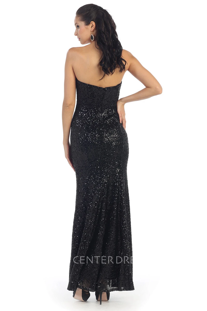 Sheath Sweetheart Sleeveless Sequins Dress With Beading And Split Front