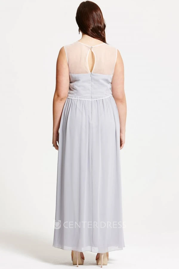 Ankle-Length Sleeveless Appliqued Scoop Neck Chiffon Bridesmaid Dress