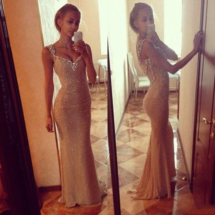 Sequins Sexy Mermaid Prom Dress With Crystals Straps