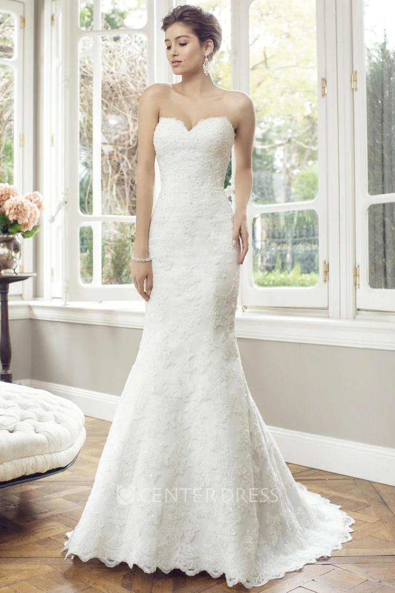Sheath Floor-Length Sweetheart Lace Wedding Dress With Court Train