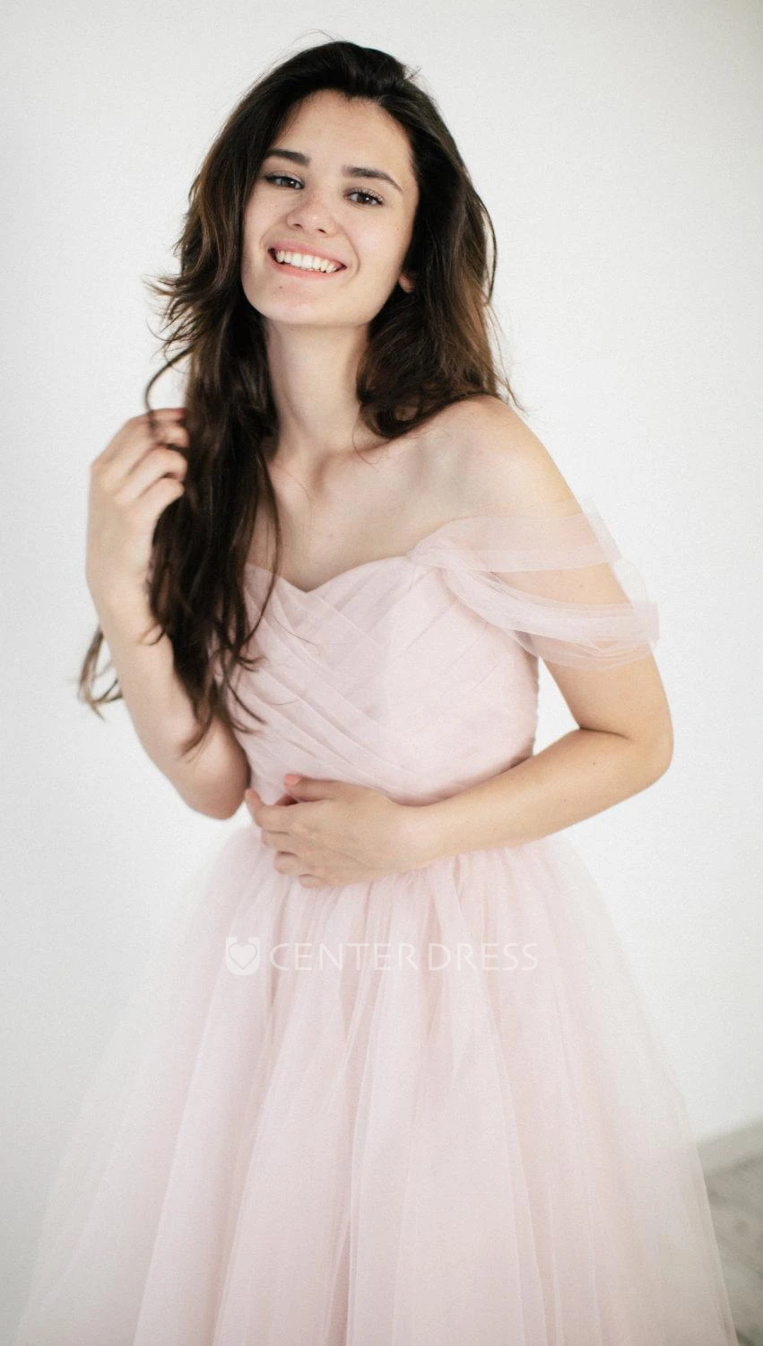 Off-Shoulder A-Line Organza Wedding Dress With Ruching