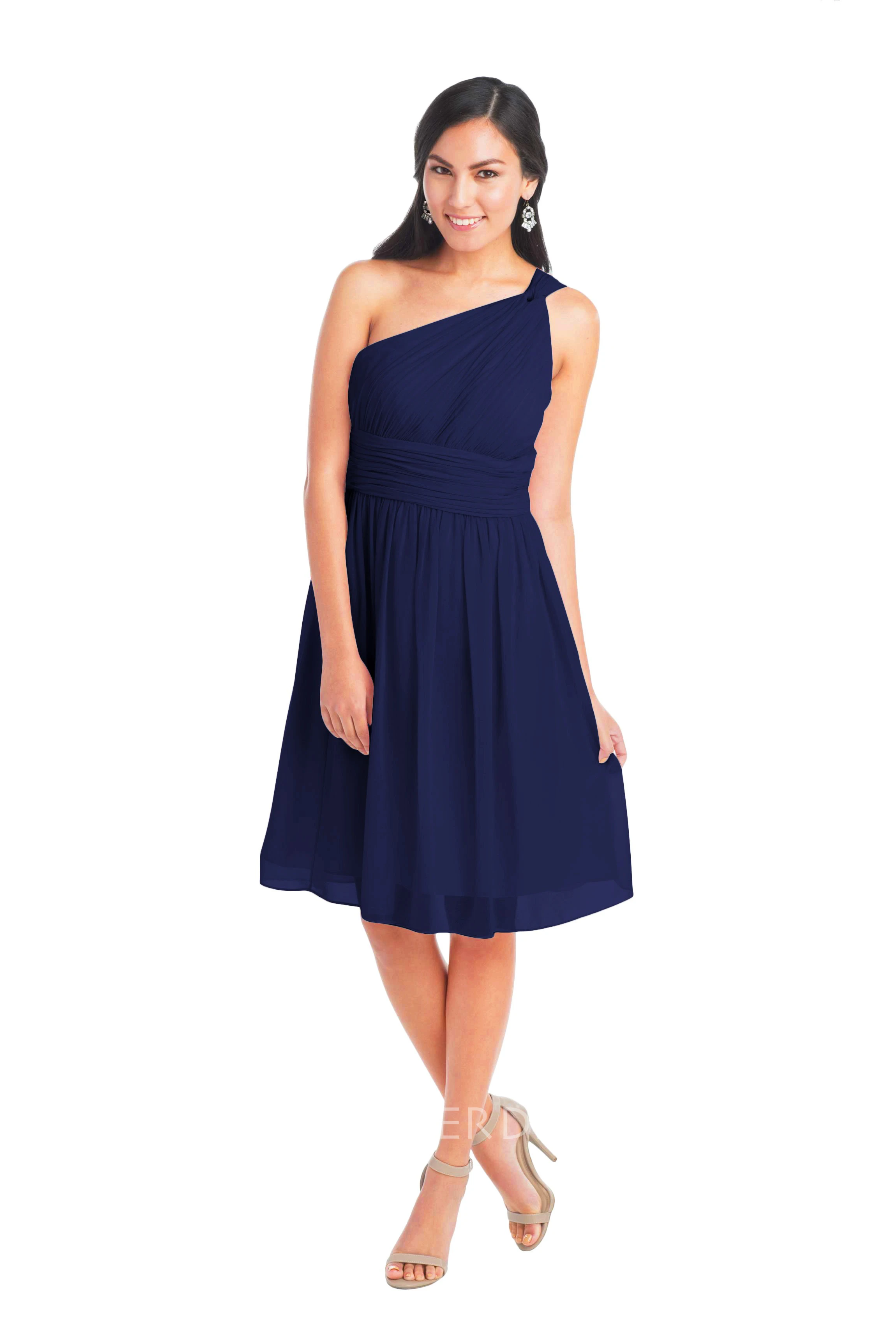 Knee-Length Sleeveless One-Shoulder Ruched Chiffon Muti-Color Convertible Bridesmaid Dress With Straps