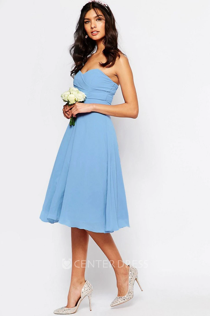 Sweetheart Knee-Length Chiffon Bridesmaid Dress With Ruching And Zipper