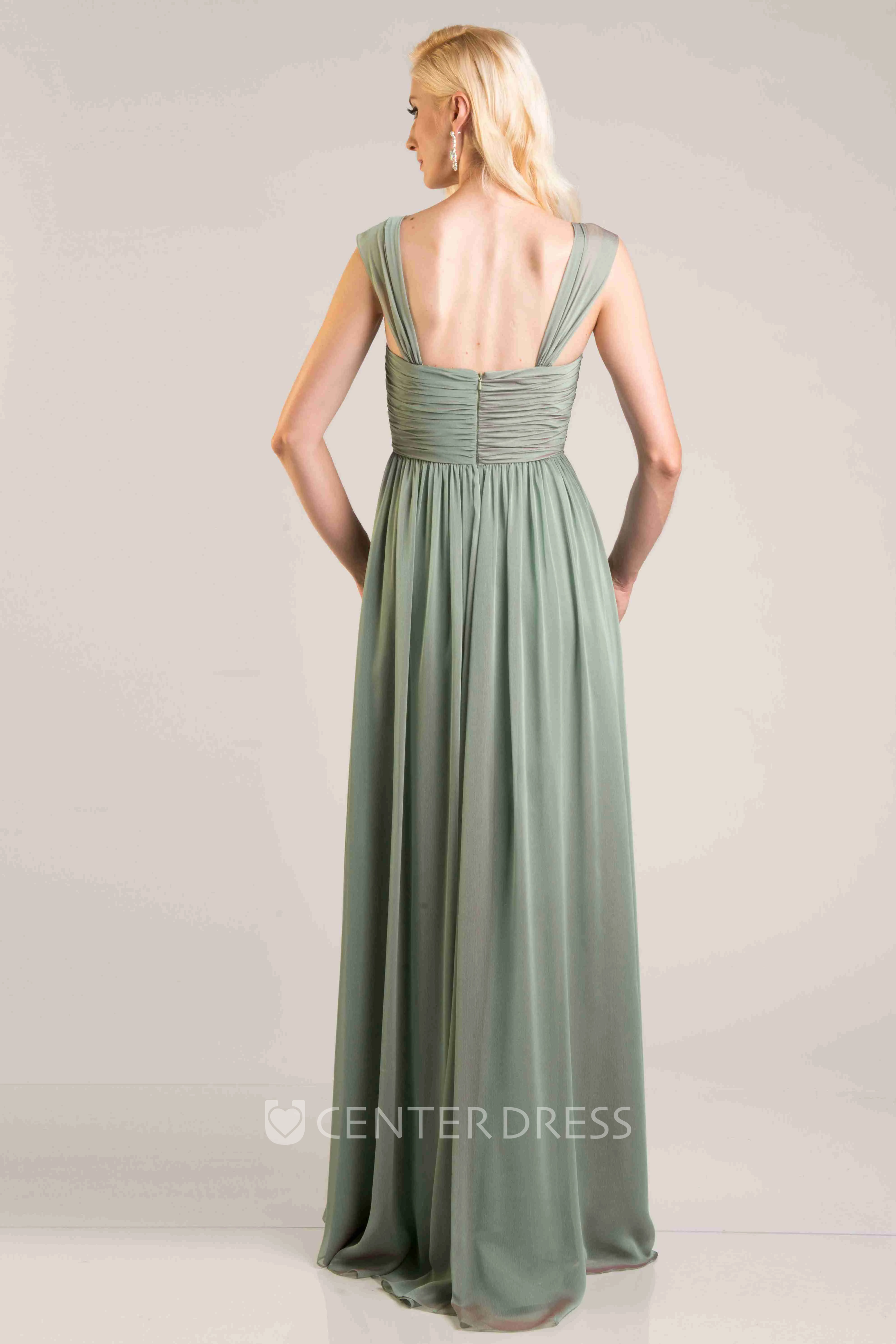 Cap Sleeve Chiffon A-Line Bridesmaid Dress With Pleats