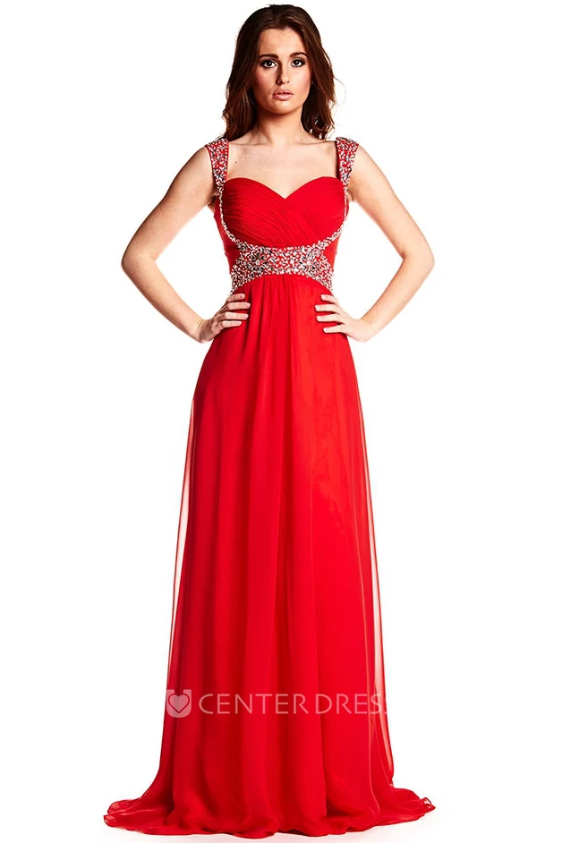 Strapped Criss-Cross Sleeveless Chiffon Prom Dress