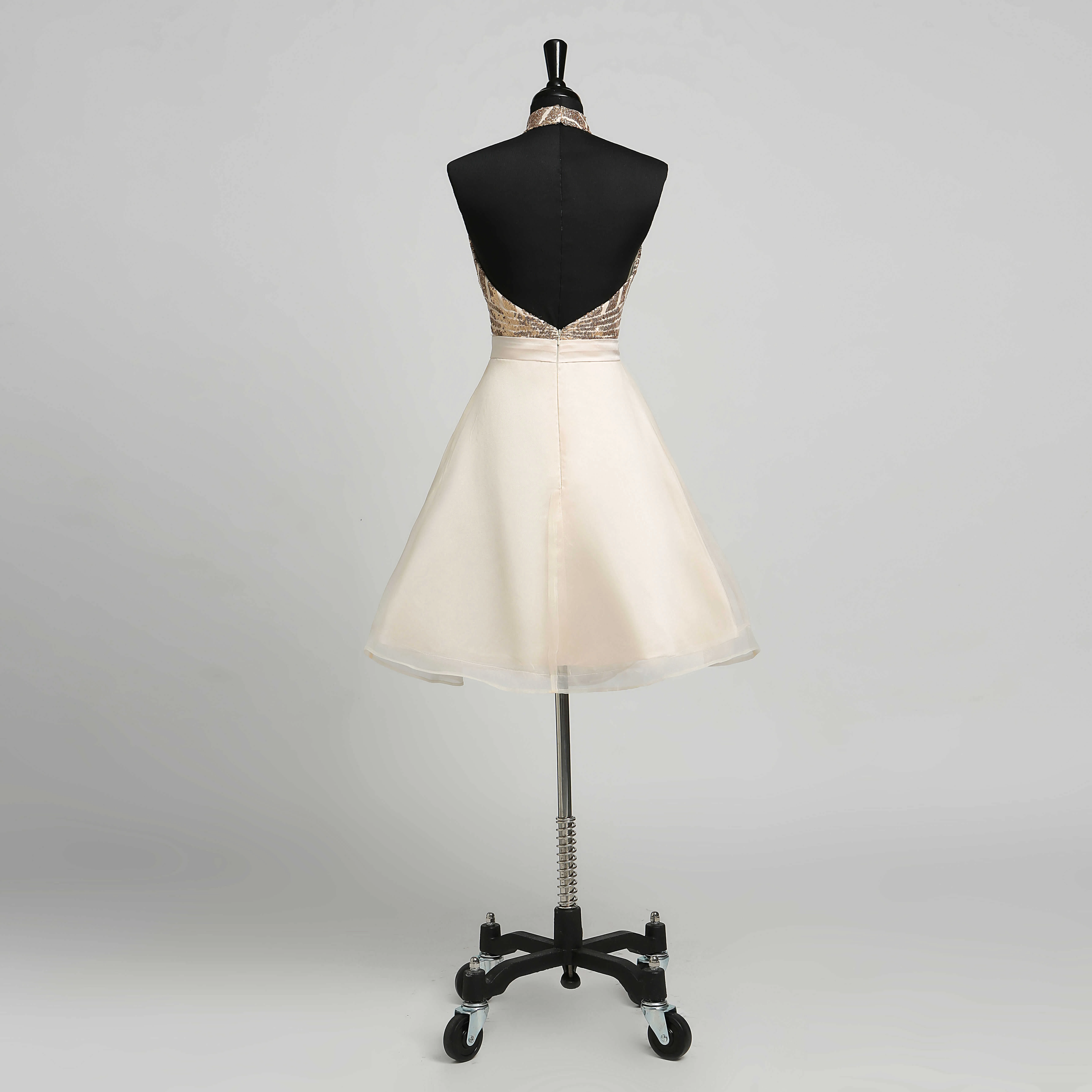 Tulle A-Line Halter Adorable Sleeveless Short Mini Backless Dress with Sequins