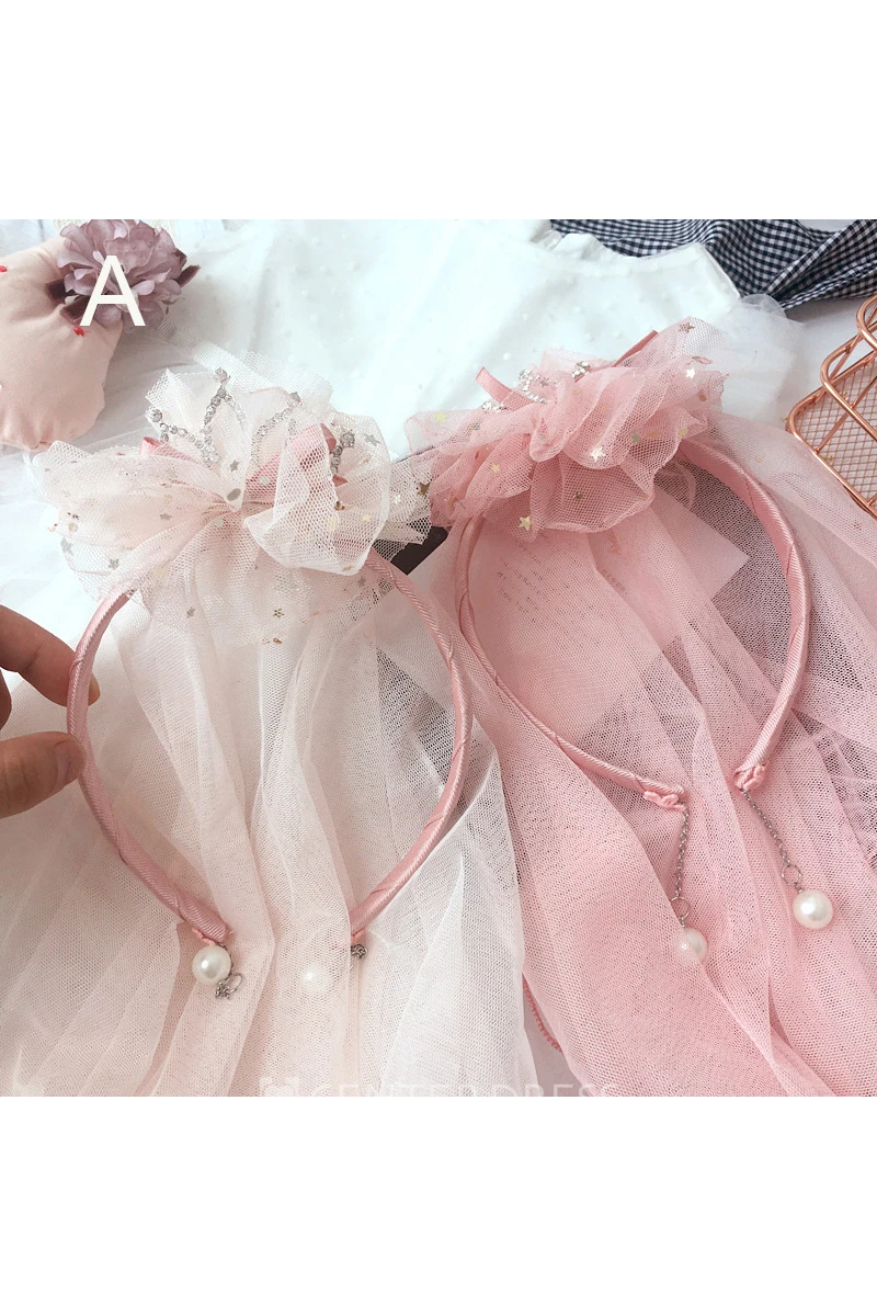 Special Diamond Pearl Crown Flower Girl Headband Tulle Veil