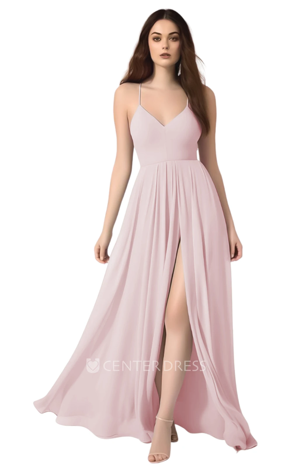Sexy A-Line Spaghetti Chiffon Bridesmaid Dress with Front Split Unique & Sexy