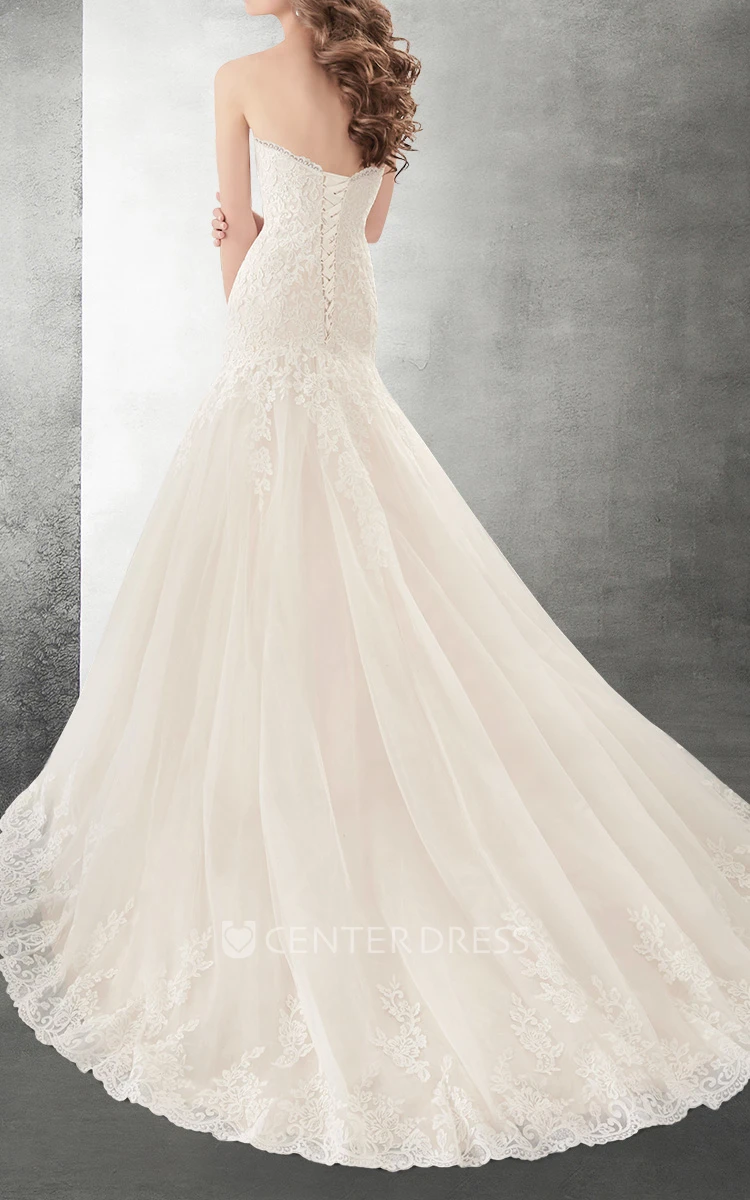 Elegant Sweetheart Mermaid Lace Wedding Dress With Lace Up Back