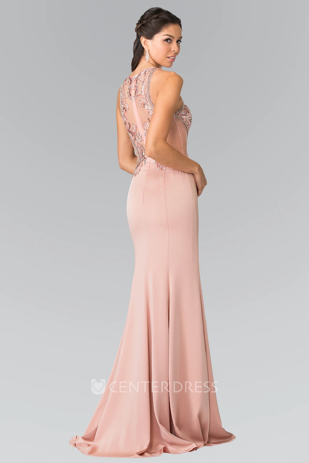 Sheath Scoop-Neck Sleeveless Jersey Illusion Dress With Beading And Sequins