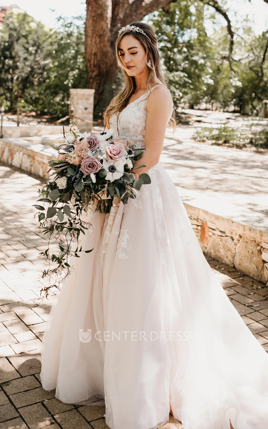 A-Line Lace Modern Spring Wedding Dress With Appliques And Back