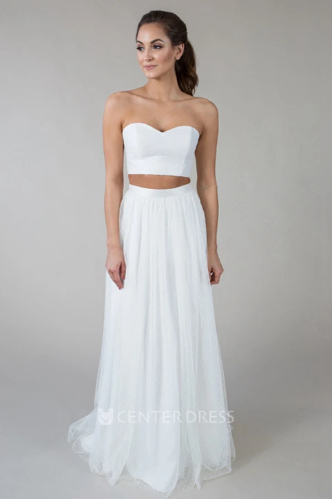 Floor-Length Sweetheart Tulle Wedding Dress With Zipper