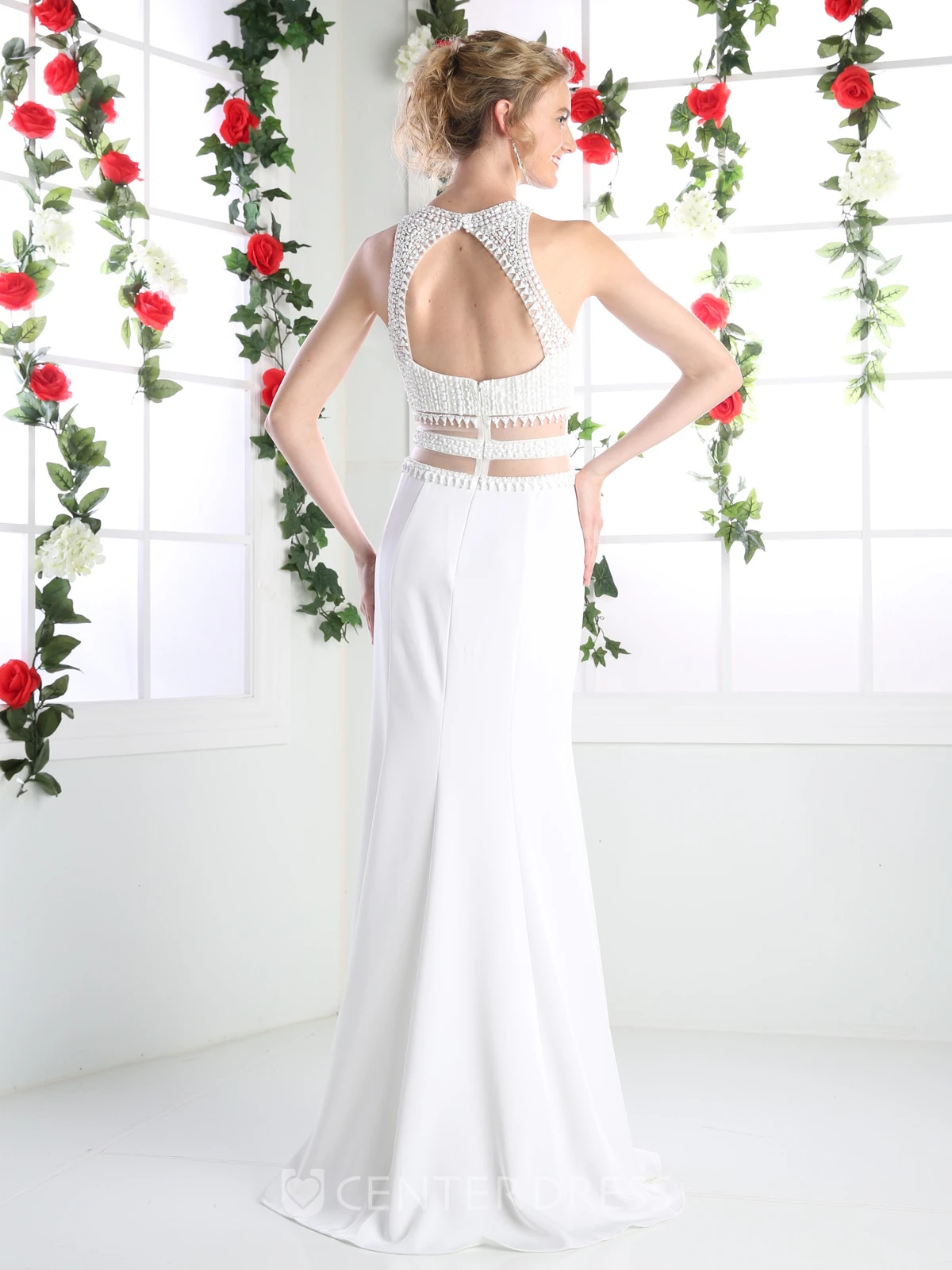 Sheath Jewel-Neck Sleeveless Jersey Keyhole Dress With Beading