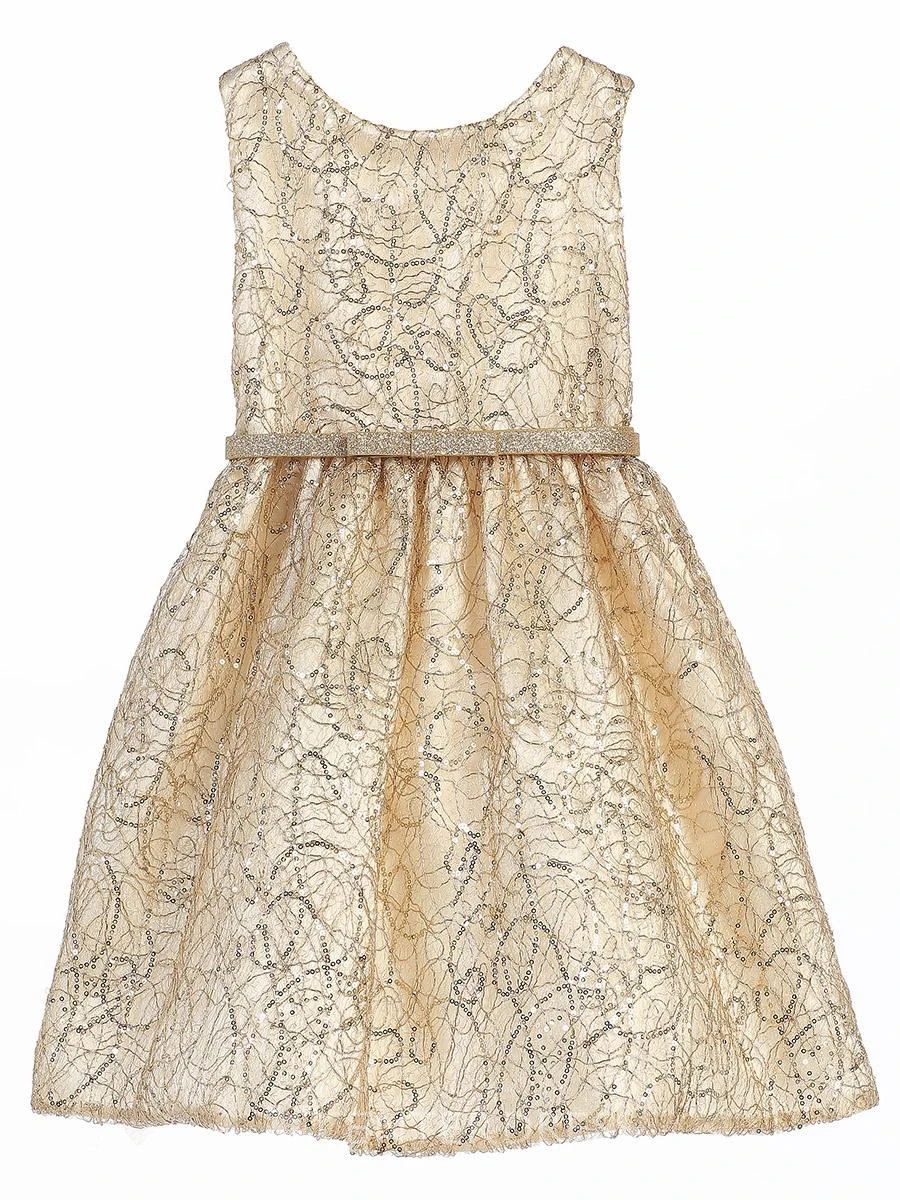 Tea-Length Tiered Bowed Sequins&Satin Flower Girl Dress With Embroidery