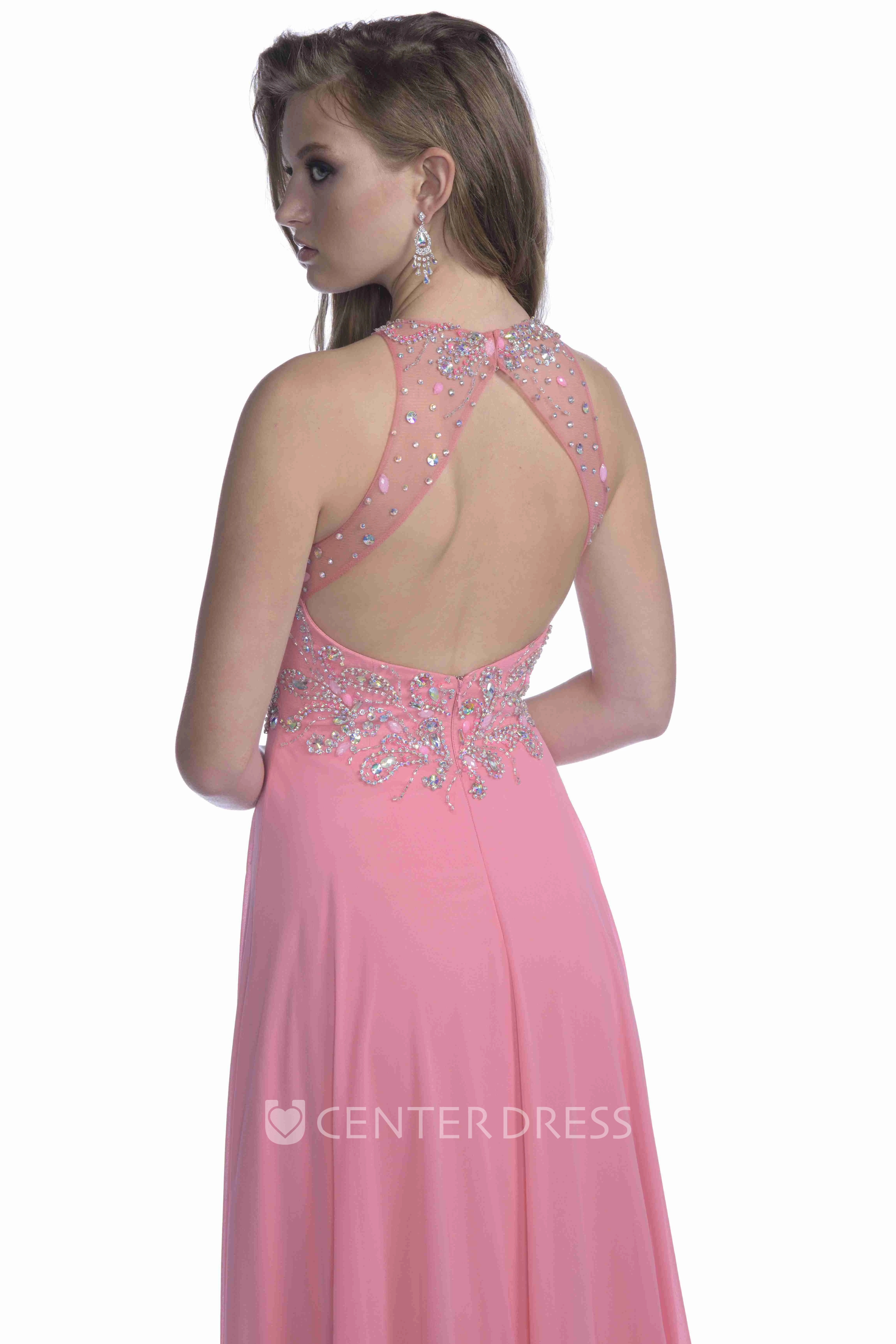 Cap Sleeve Chiffon A-Line Prom Dress With Beaded Bodice And Draping