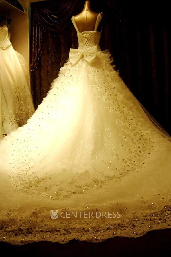 Ball Gown V-neck Lace Tulle Lace-up Corset Back Wedding Dress