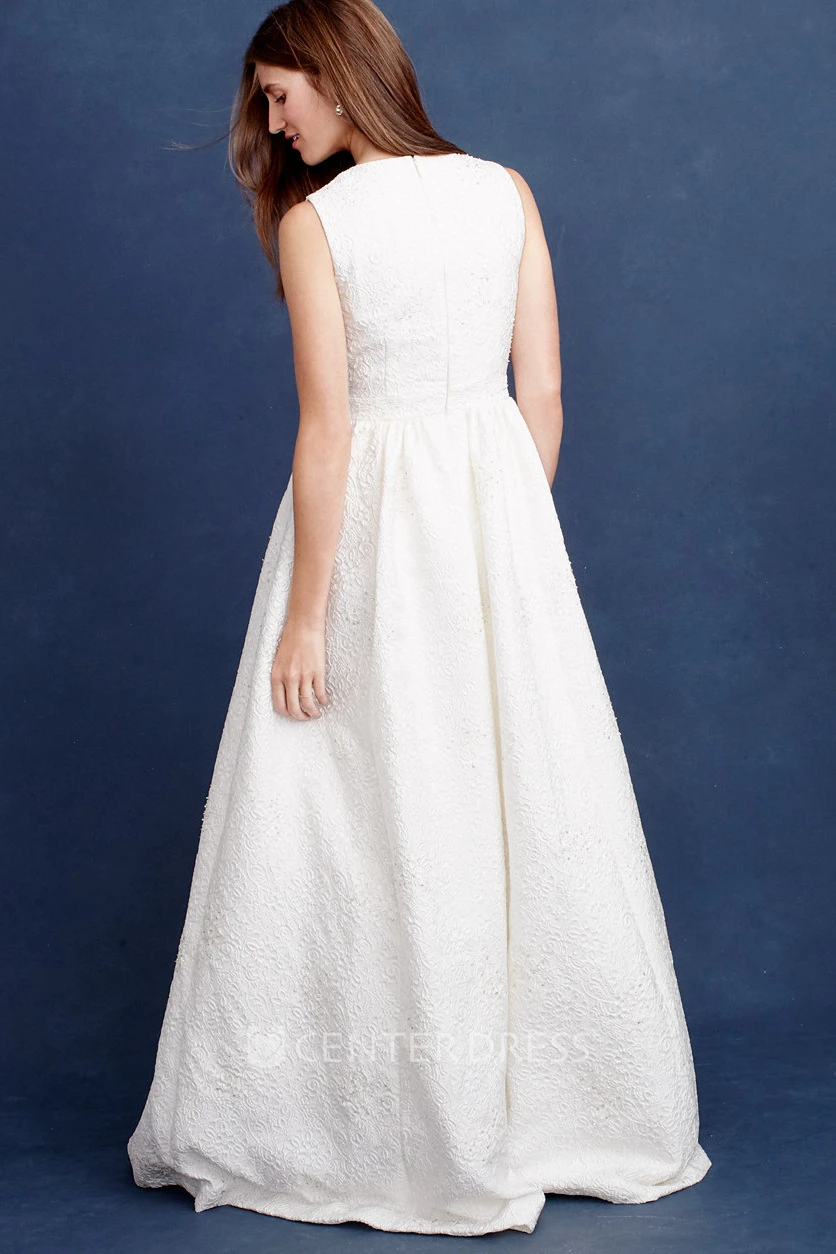 A-Line V-Neck Sleeveless Floor-Length Wedding Dress