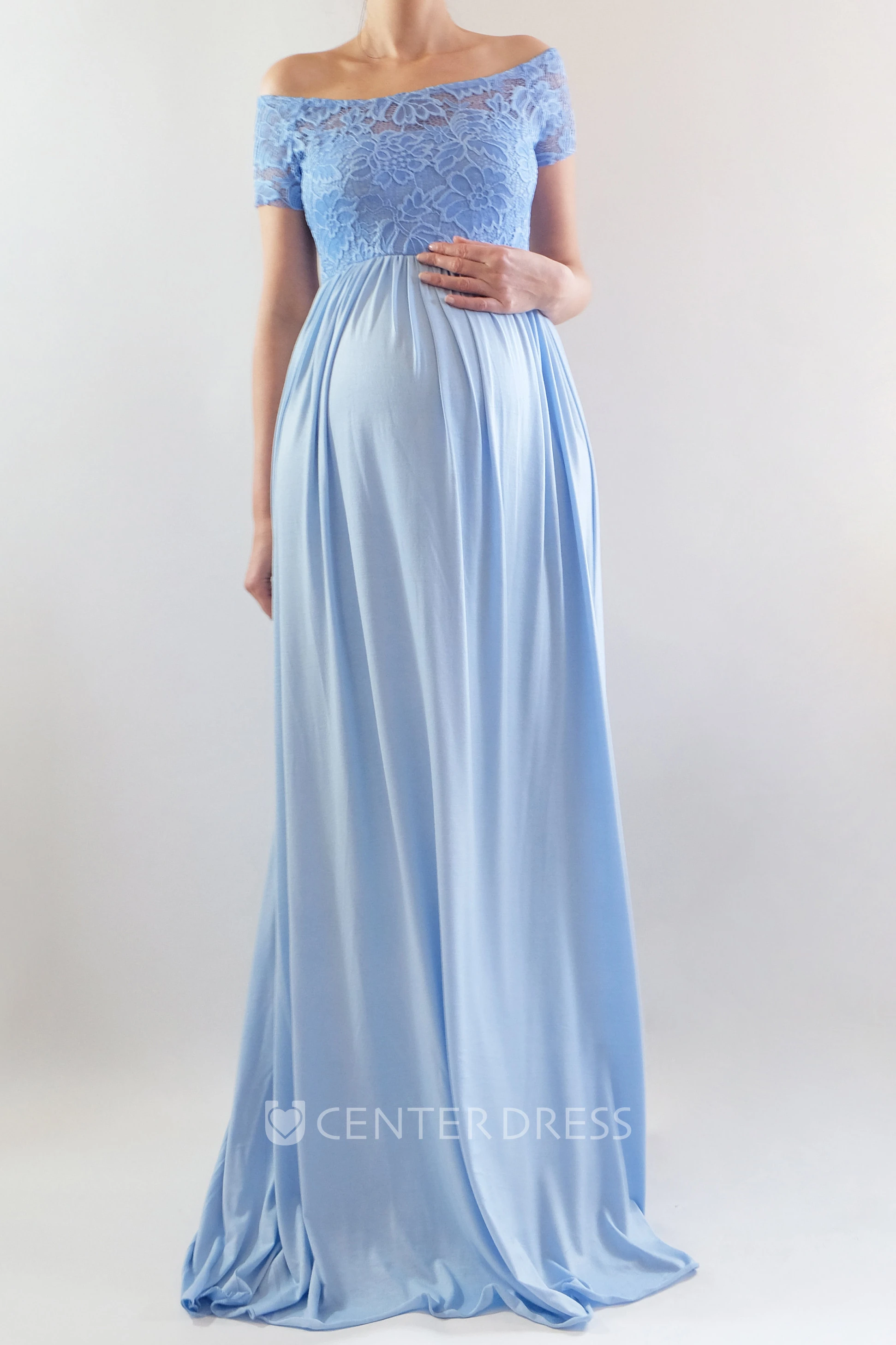 A-Line Sweep Brush Train Short Sleeve Empire Maternity Dress