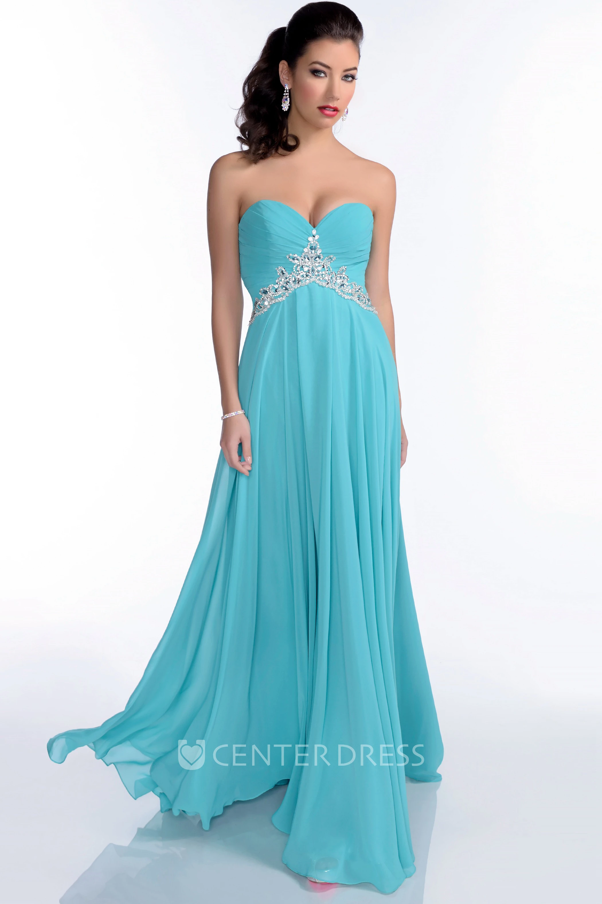 Empire Long Chiffon A-Line Prom Dress With Crystal Detailing