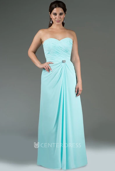 Sweetheart A-Line Chiffon Long Bridesmaid Dress With Crystal Waist