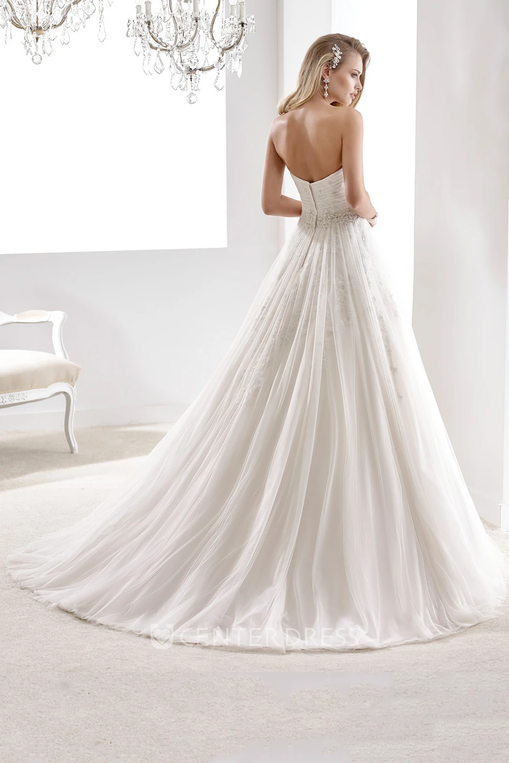Cap sleeve Illusion Lace Wedding Gown with Open Back and Back Detachable Train 