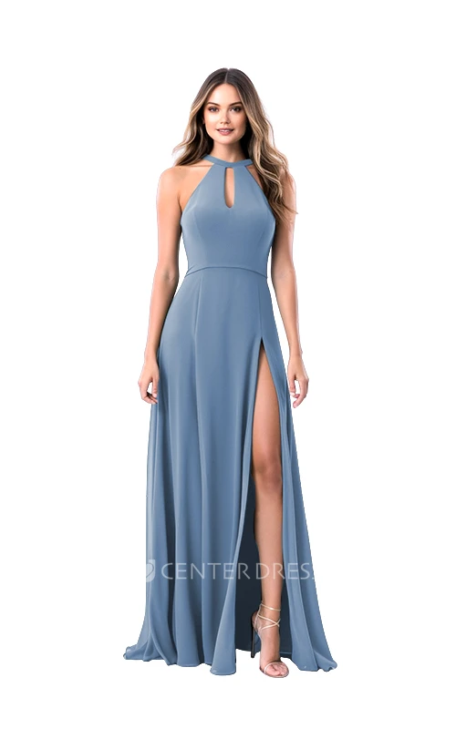 Halter Chiffon Ethereal A-Line Bridesmaid Dress with Front Split