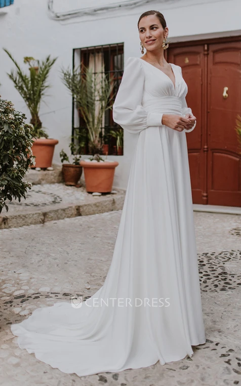 Romantic Chiffon Button Back Winter Wedding Dress A-Line