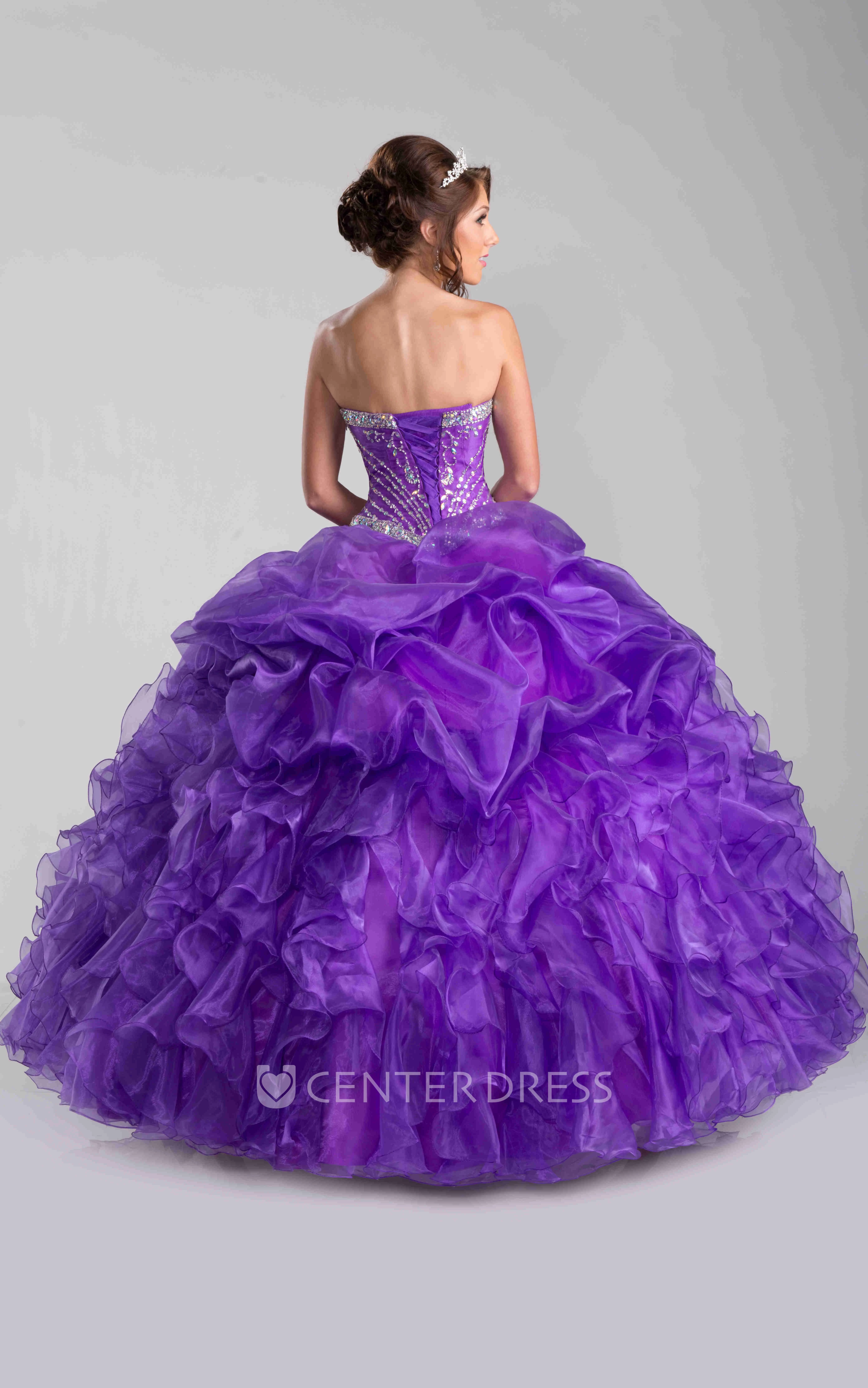 Crystal Detailed Corset Ball Gown With Lace-Up Back