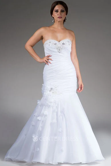Crystal Sweetheart Mermaid Organza Bridal Gown With Floral Skirt