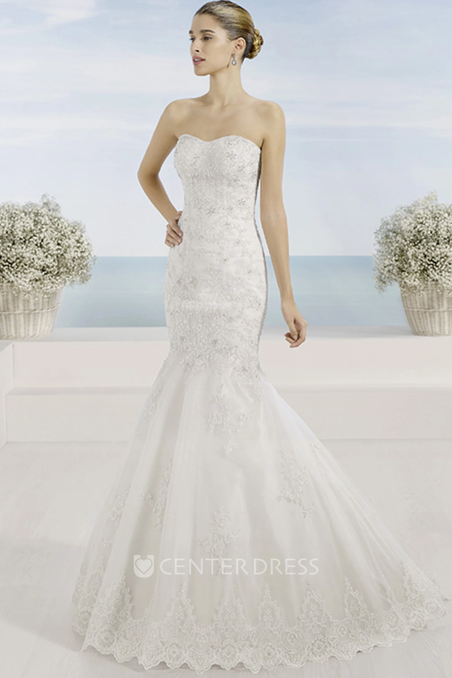 Mermaid Strapless Lace Wedding Dress With Illusion