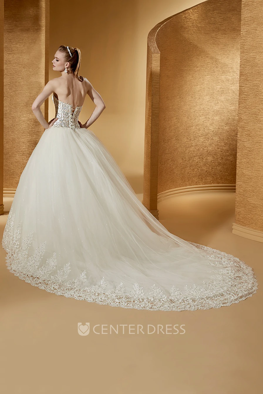 Sweetheart Ball Gown With Beautiful Beaded Corset And Court Train
