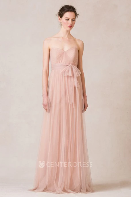 Sleeveless Criss-Cross Sweetheart Tulle Bridesmaid Dress With Straps