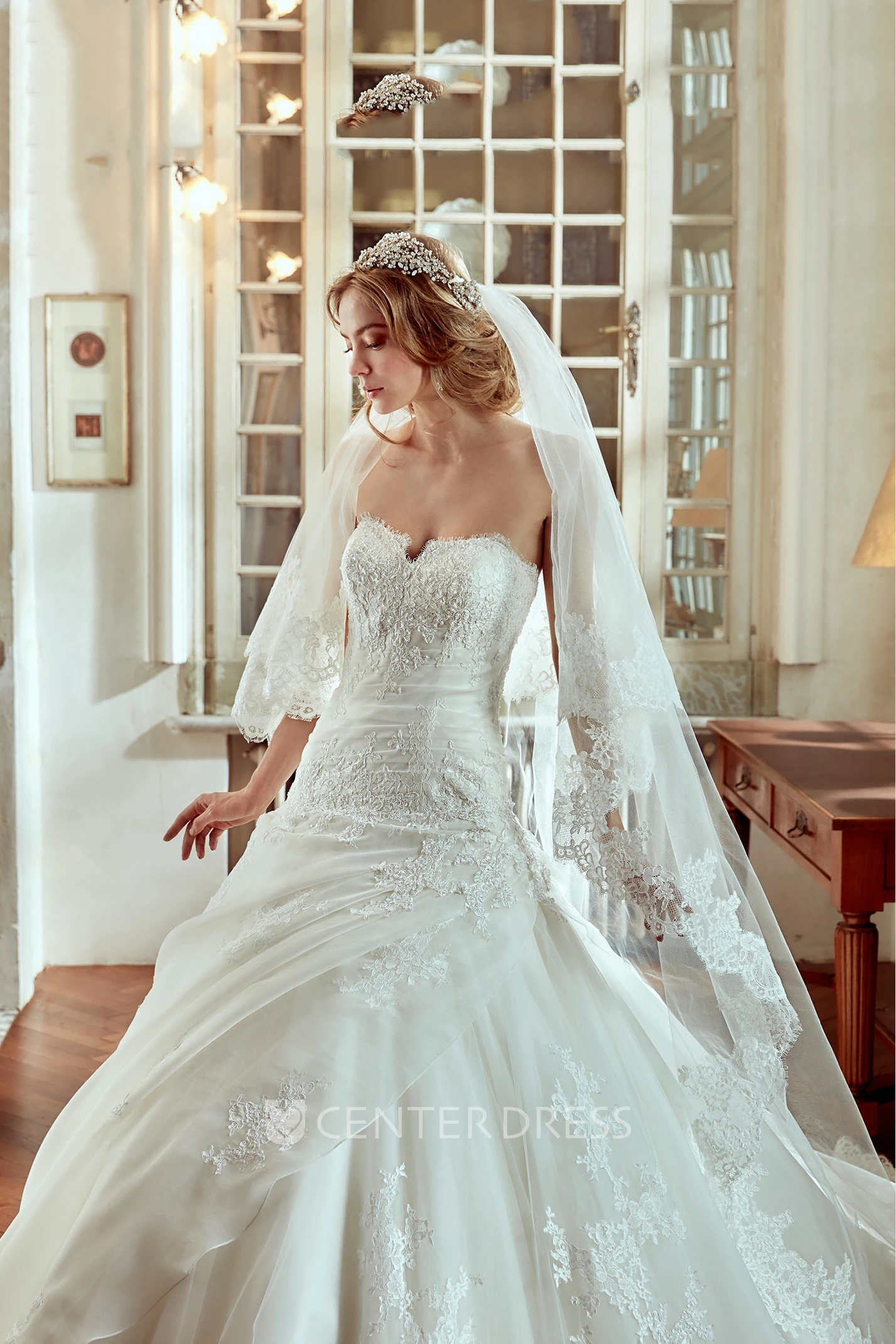 Sweetheart A-line Wedding Dress with Side Draping and Embroidery