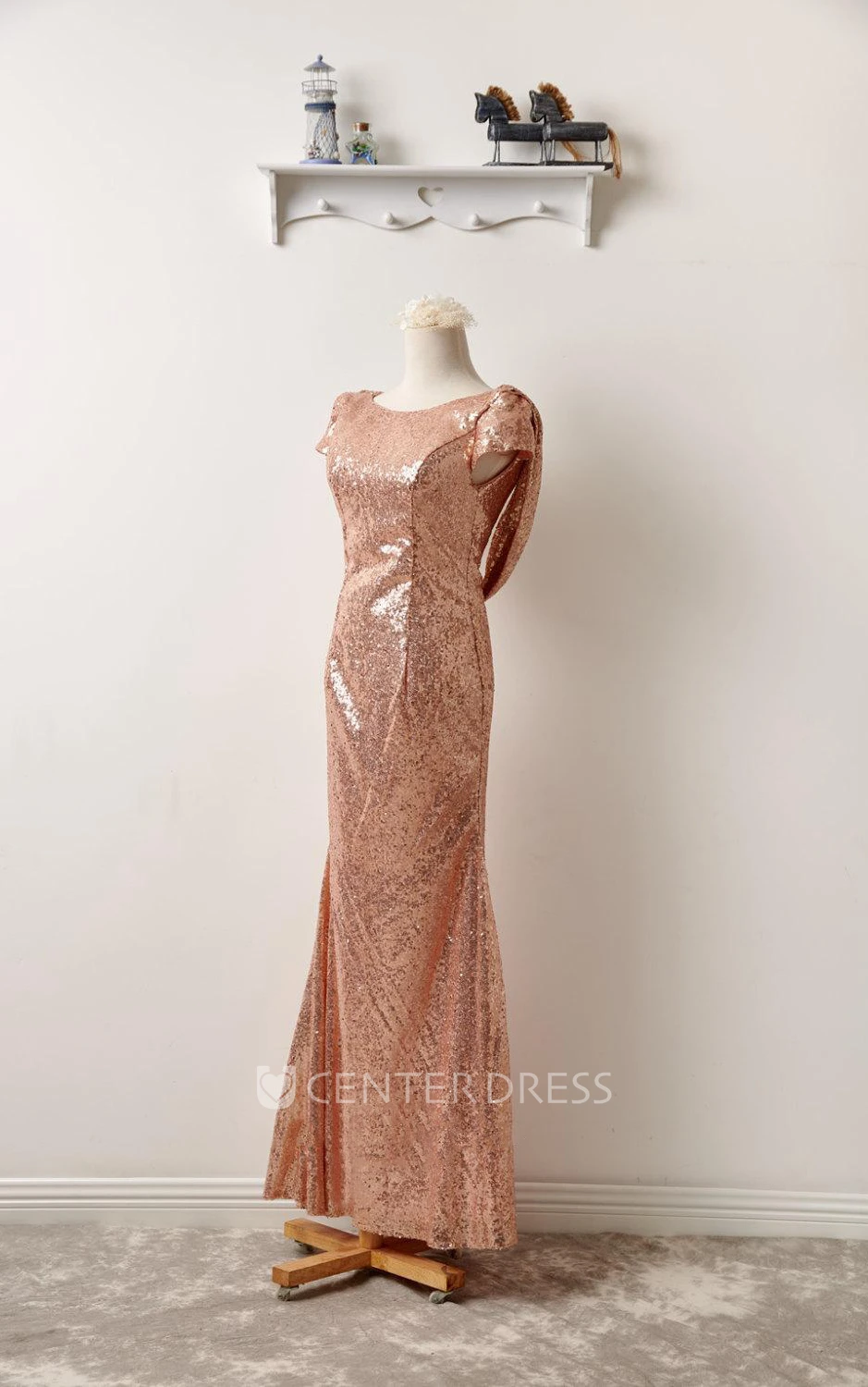 Rose Gold Sequin Prom Bridesmaid Short Sleeve Rose Gold Sequin Sexy Formal Elegant Evening Petit Bonheur Dress