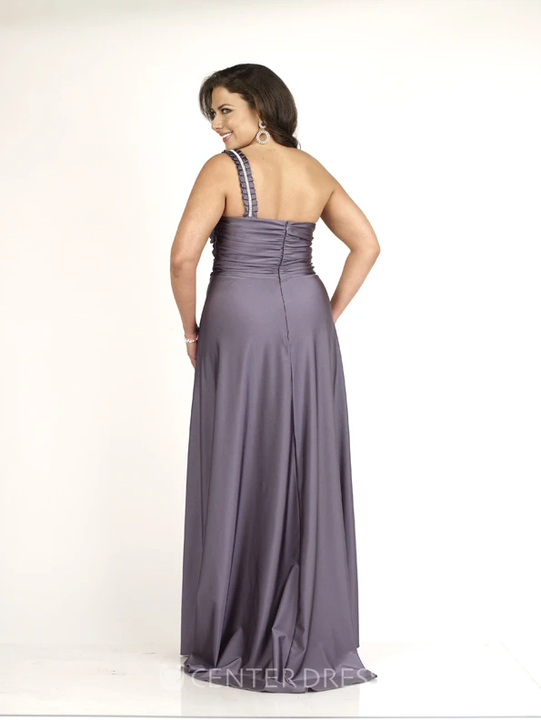 Floor-length One-shoulder Sleeveless Jersey Ruching Sweep Train Zipper Dress
