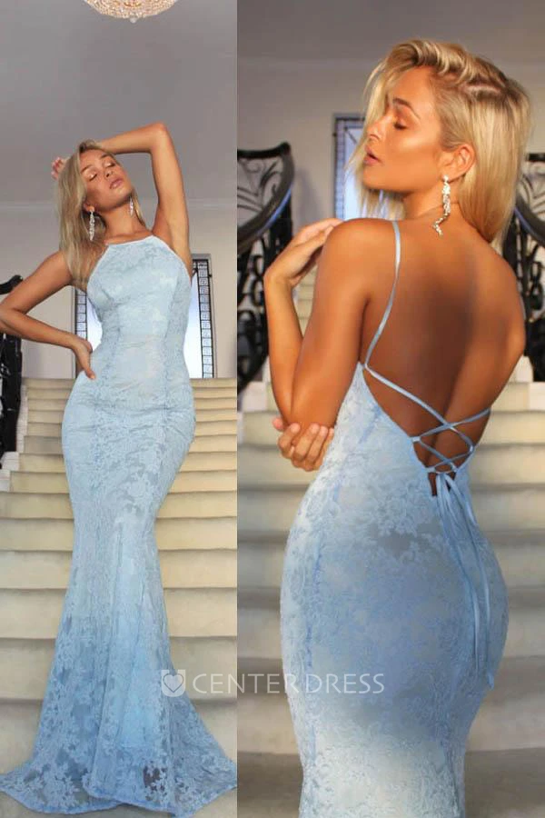 Sleeveless Floor-length Mermaid Trumpet Halter Lace Dress