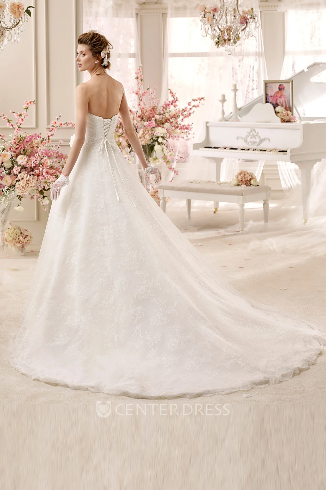 Sweetheart Pleated A-line Wedding Dress with Flowers and Asymmetrical Ruching