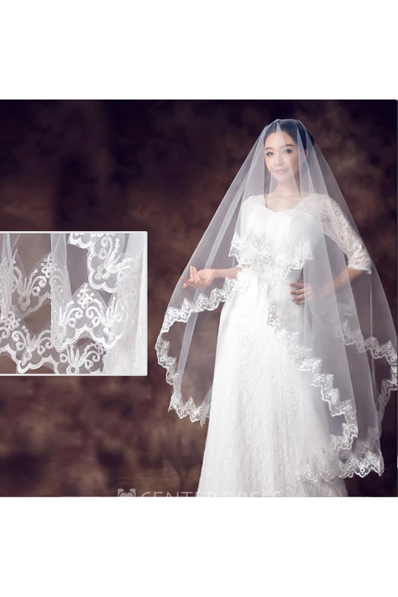 New Lace Applique Simple Style Beautiful Bridal Veil