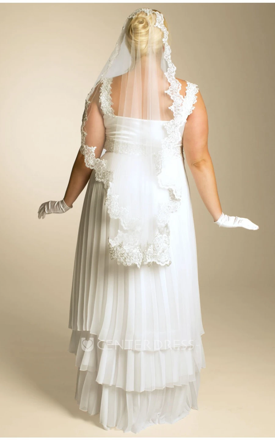 A-line Empire Tiered Dress With Waist Jewellery And Pleats