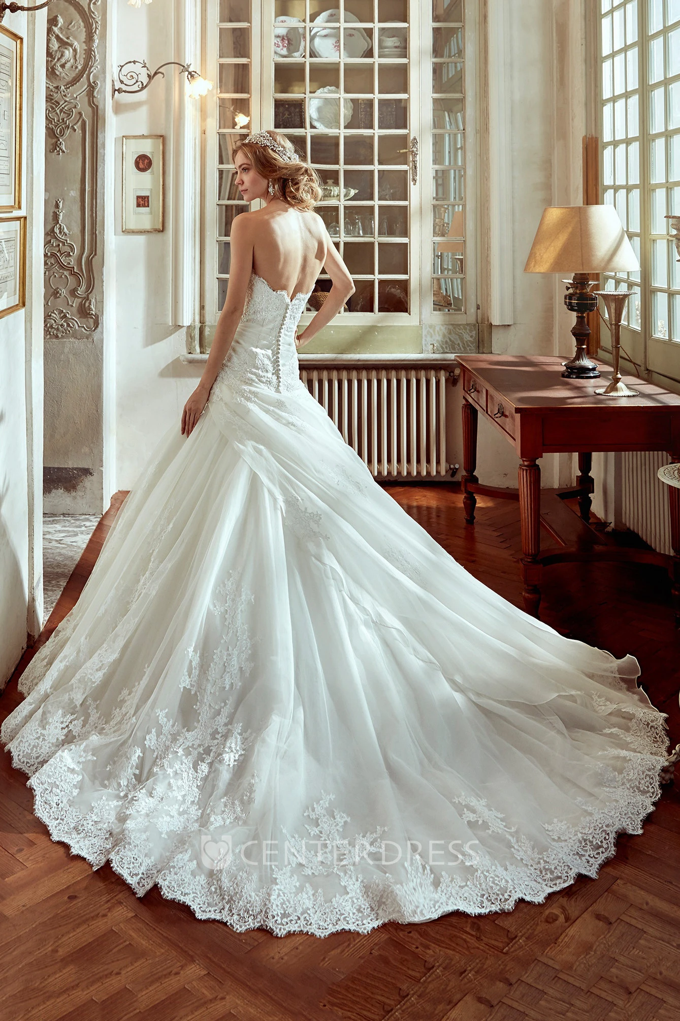 Sweetheart A-line Wedding Dress with Side Draping and Embroidery