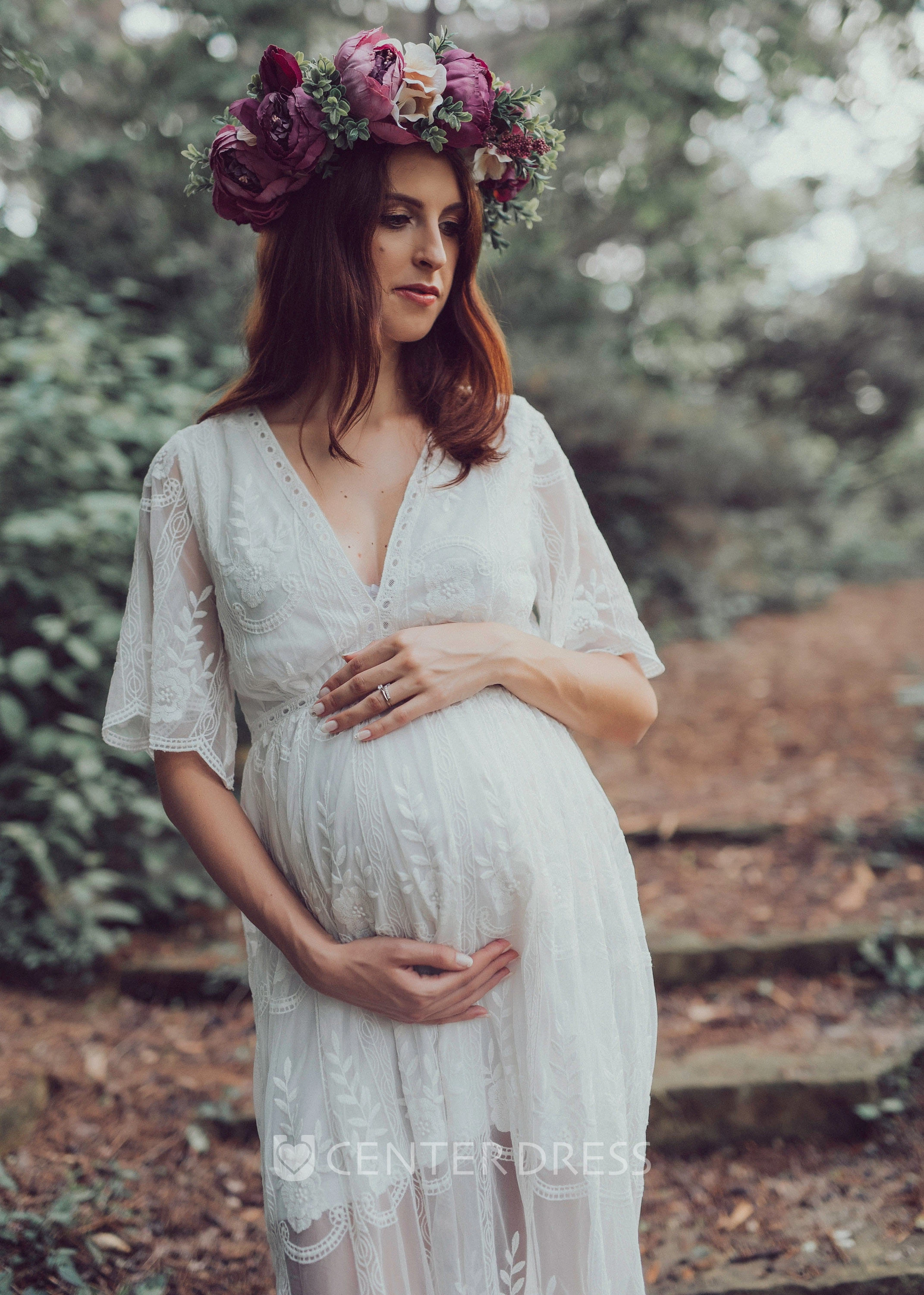 Sheath Floor-length Half Sleeve Empire Maternity Wedding Dress