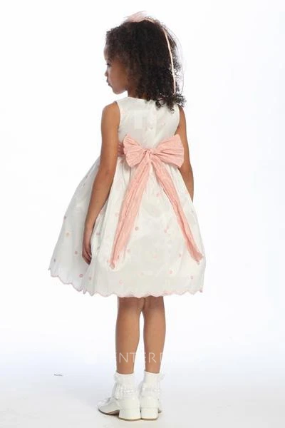 Tea-Length Embroideried Floral Taffeta Flower Girl Dress