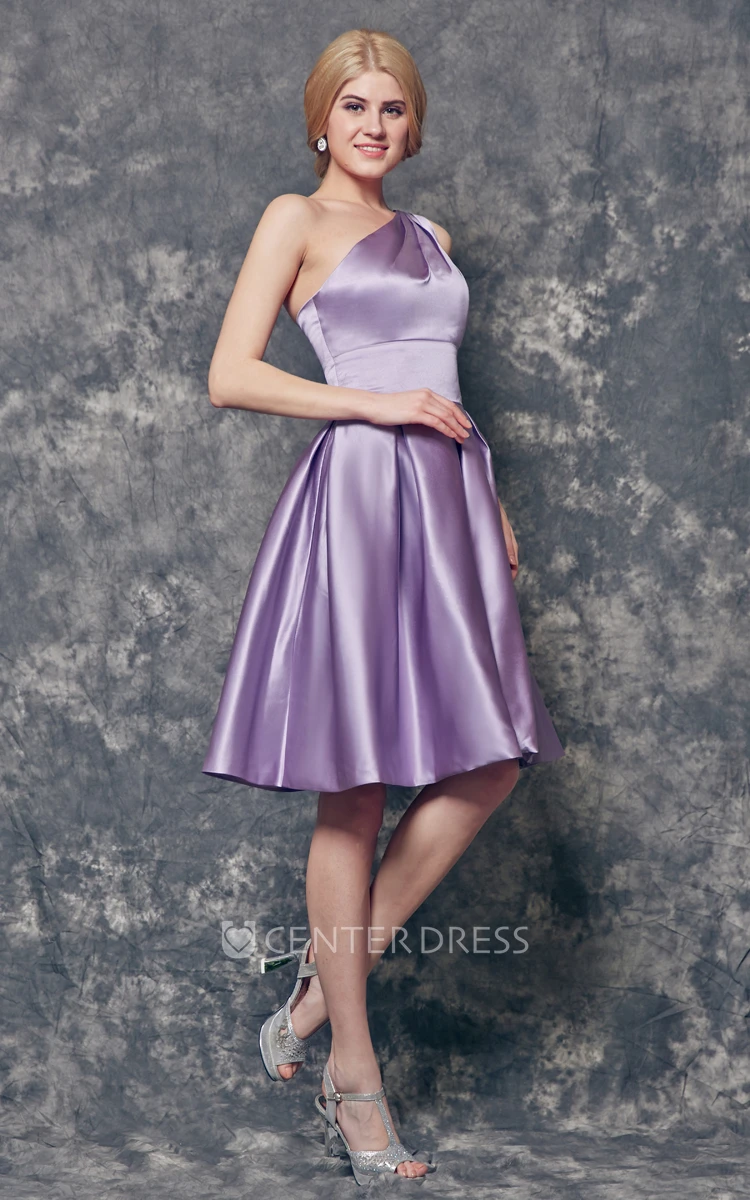 Magical One Shoulder A-line Short Satin Dress With Pleats