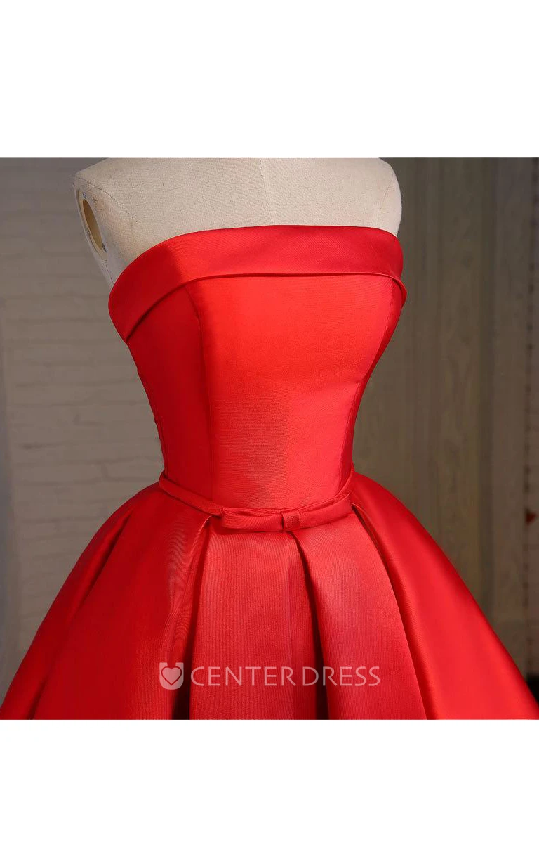 Strapless Red Short Prom With Pleats