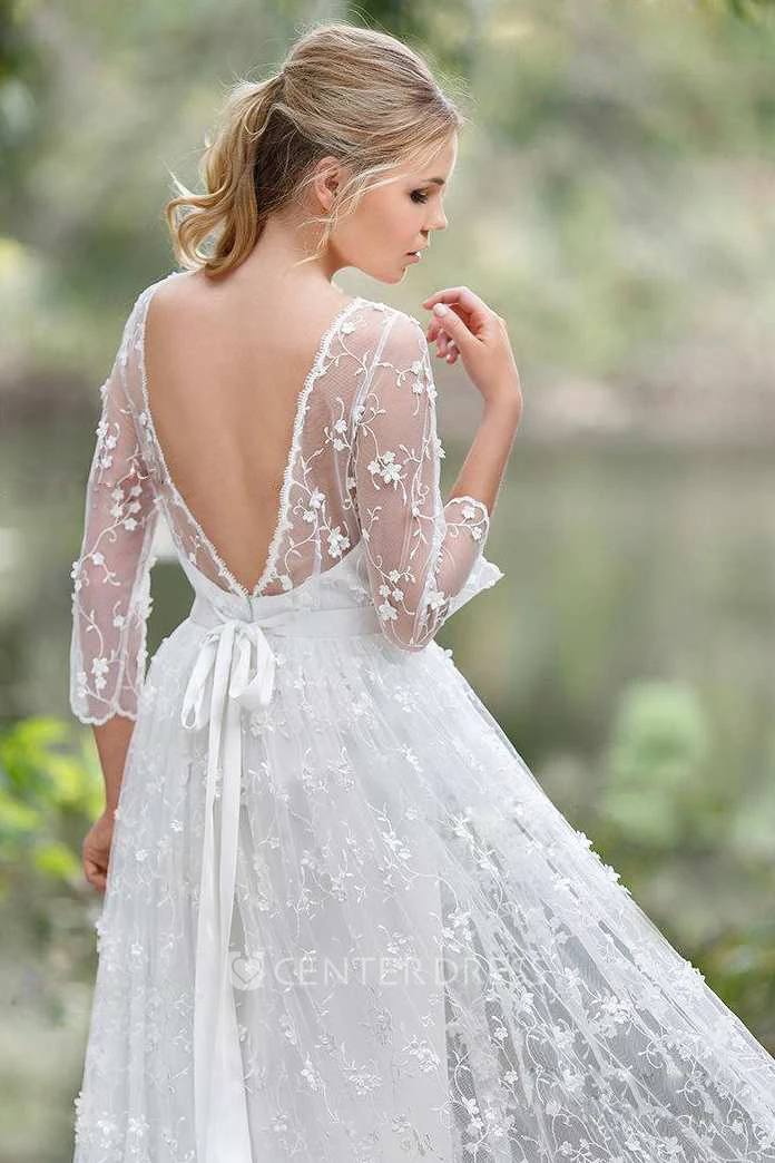 Chiffon Lace Low-V Back Wedding Dress