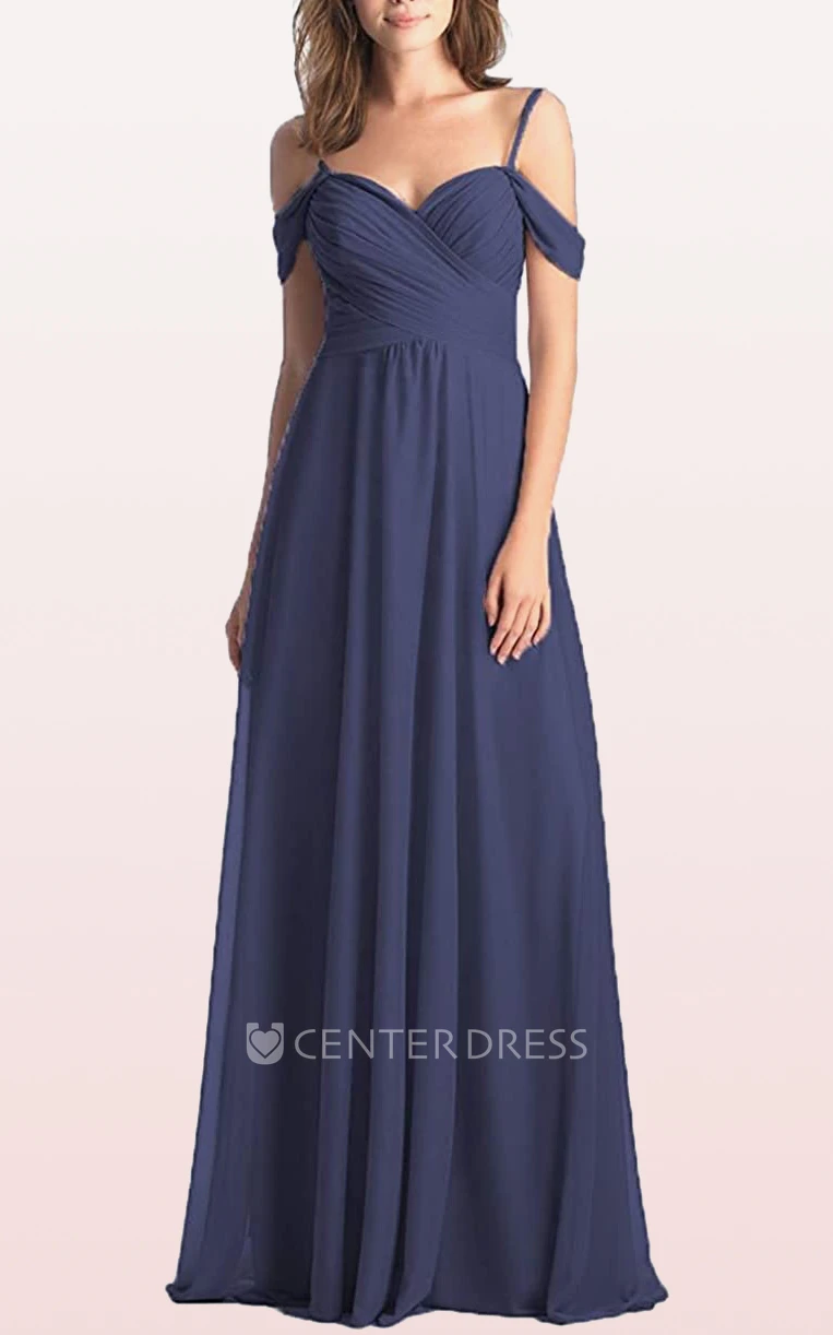 Chiffon Floor-length Off-the-shoulder A Line Sleeveless Bridesmaid Dress With Criss Cross