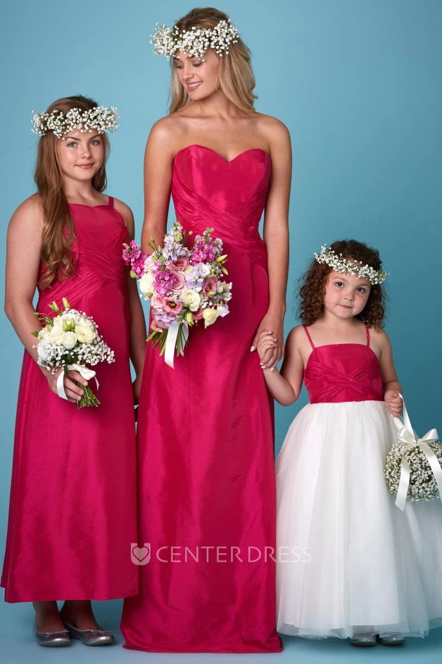 Floor-Length Sweetheart Criss-Cross Sleeveless Satin Bridesmaid Dress