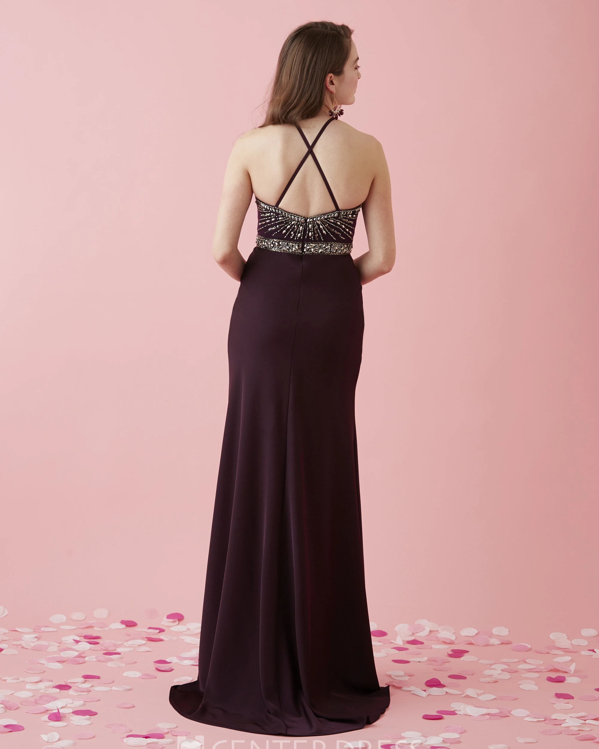 Sheath Maxi Spaghetti Sleeveless Jersey Dress With Beading And Waist Jewellery