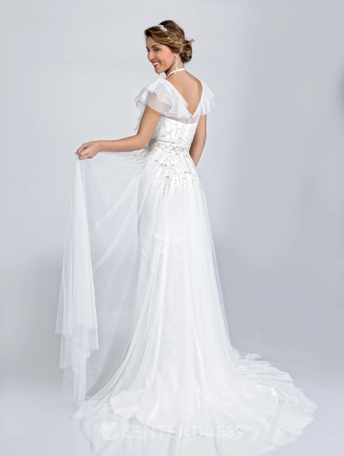 Sheath Satin Halter Wedding Dress With Crystal Detailed Waist