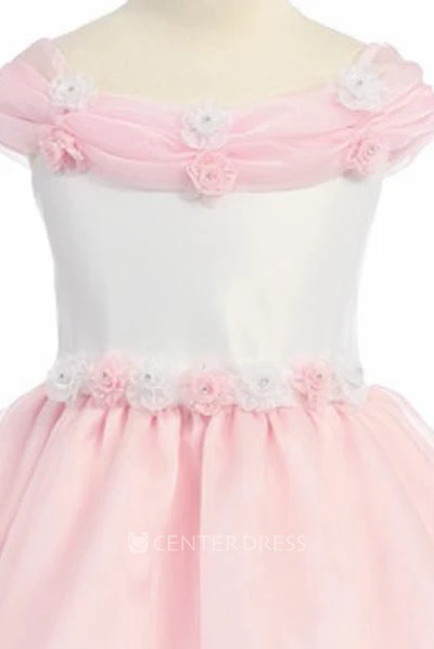 Tea-Length Floral Floral Organza Flower Girl Dress